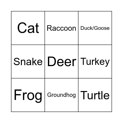 Sneaky Critters Bingo Card