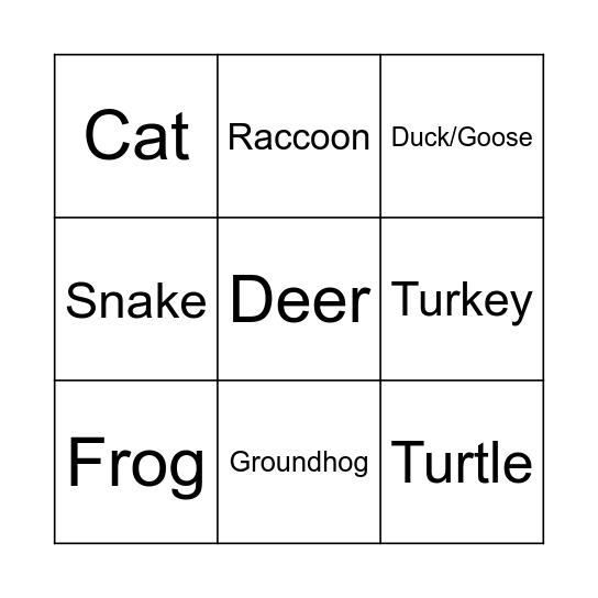 Sneaky Critters Bingo Card