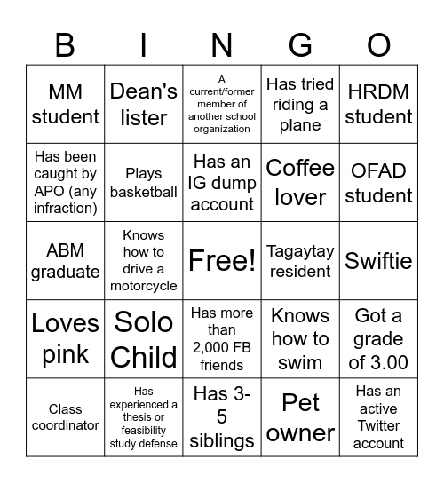 GTKY Bingo Card