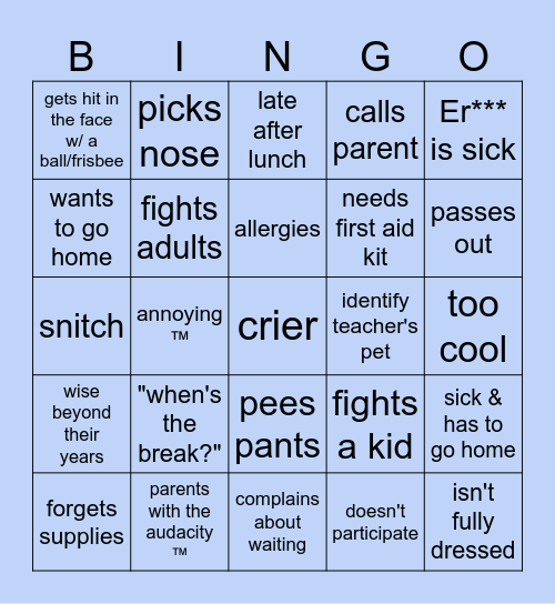 annoying swampy children IT Bingo Card