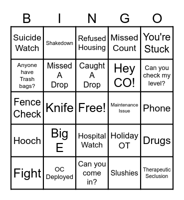 Corrections Bingo Card