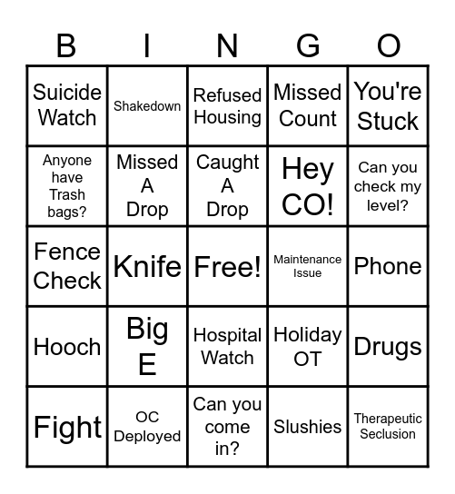 Corrections Bingo Card