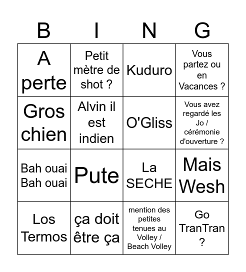 Les Termes Bingo Card