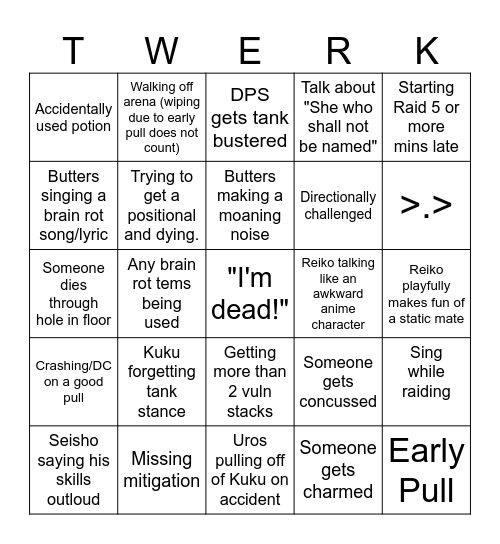 Twerking Furry Babies Bingo Card