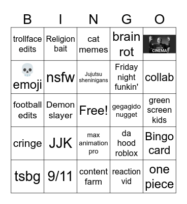 shorts bingo Card