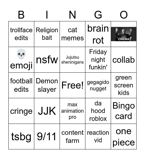 shorts bingo Card