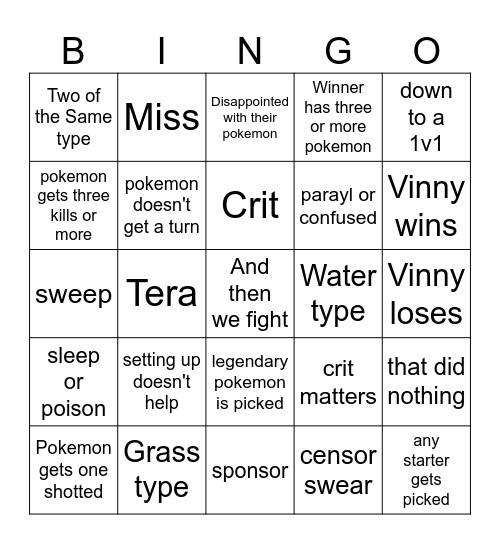 Pokemon Bingo Card