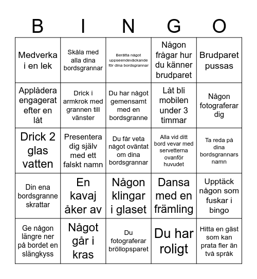 Bröllopsbingo Card