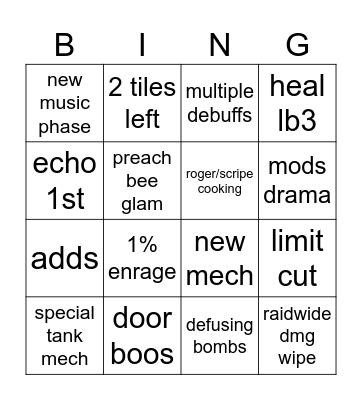 Savage Raid Bingo Card