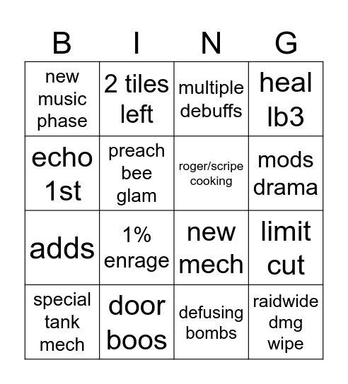 Savage Raid Bingo Card