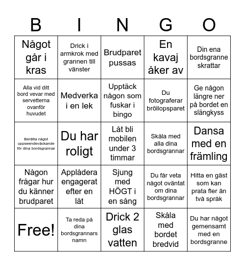 Bröllopsbingo Card