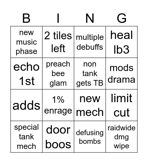 Savage Raid Bingo Card