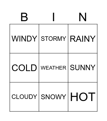 Weather Bingo Card