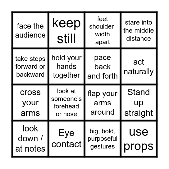 Presentation body language Bingo Card