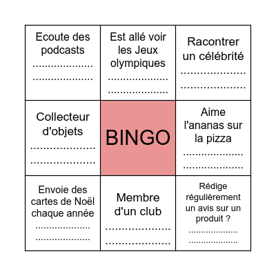 Répas français Bingo Card
