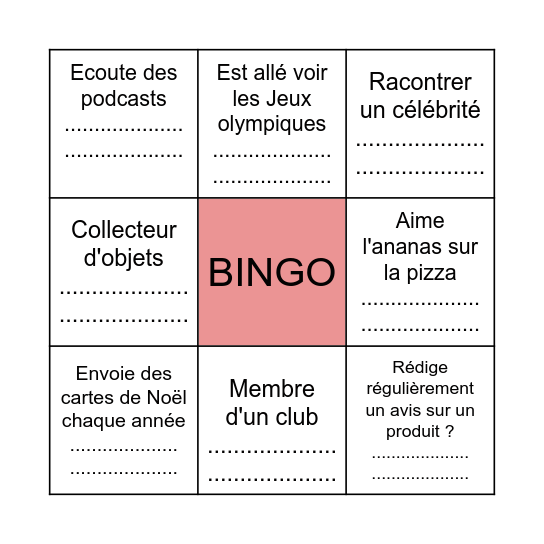 Répas français Bingo Card