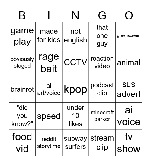 Untitled Bingo Card