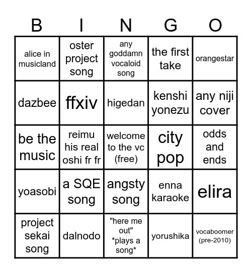 what will nine play Bingo Card