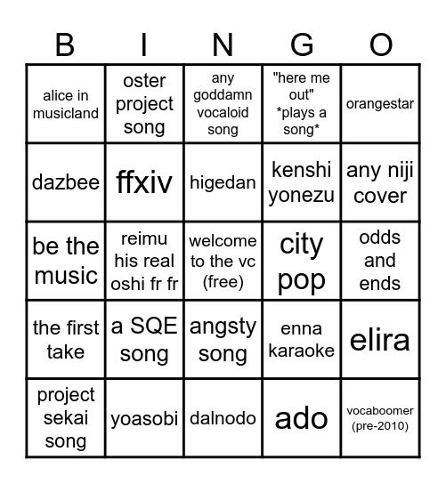 what will nine play Bingo Card