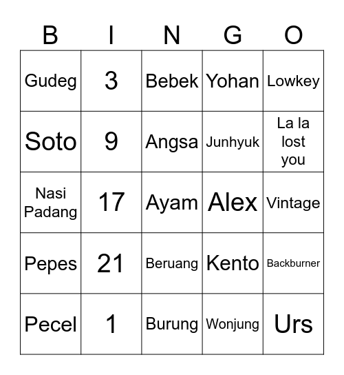 Jake Gyllenhaal Bingo Card