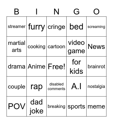 YOUTUBBE Bingo Card