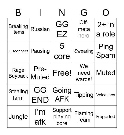 Low Prio Bingo Card