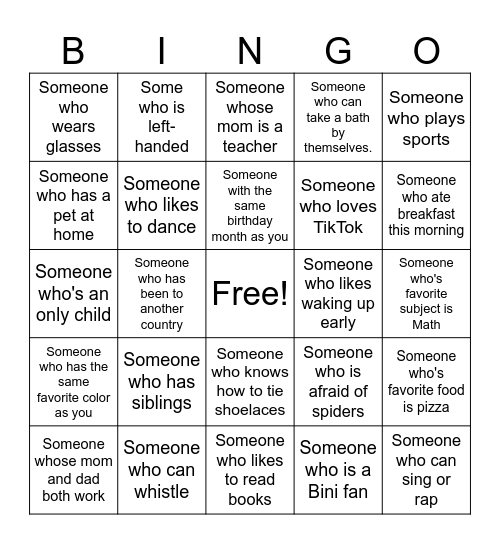 Human Bingo Card