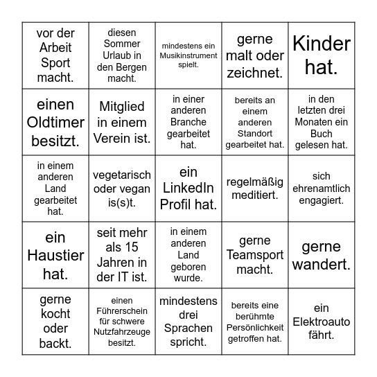 Finde eine Person, die... Bingo Card