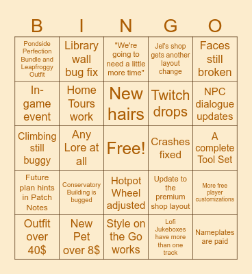 PATCH 0.182 - SUMMER SERENADE Bingo Card
