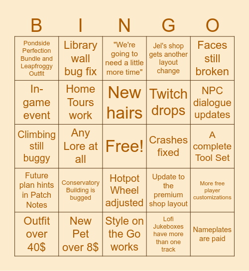 PATCH 0.182 - SUMMER SERENADE Bingo Card