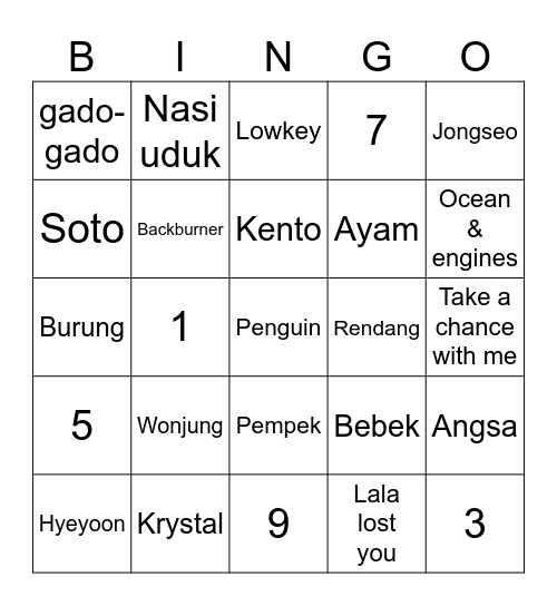 Untitled Bingo Card