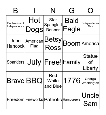 4th of July Bingo Card