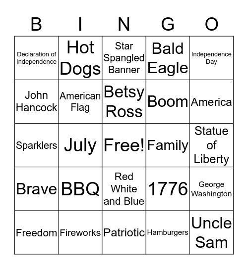 4th of July Bingo Card