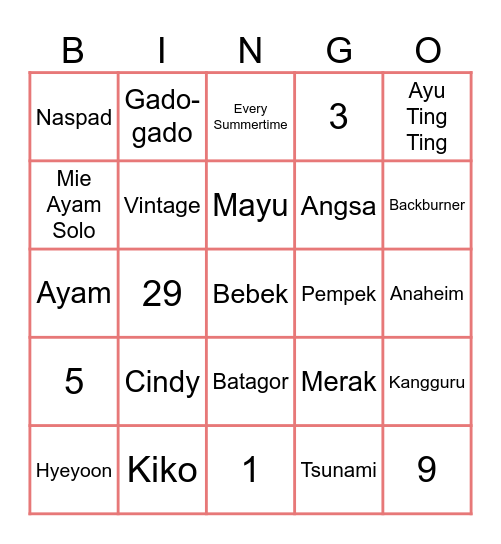 keLAS Bingo Card