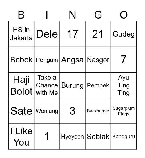 Cinkim's Bingo Card