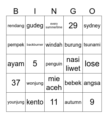 gajelas Bingo Card