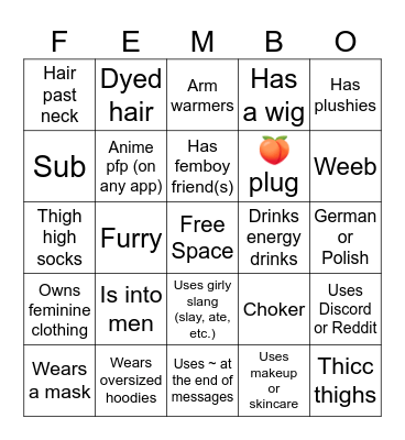 Femboy bingo/Are you a femboy? Bingo Card