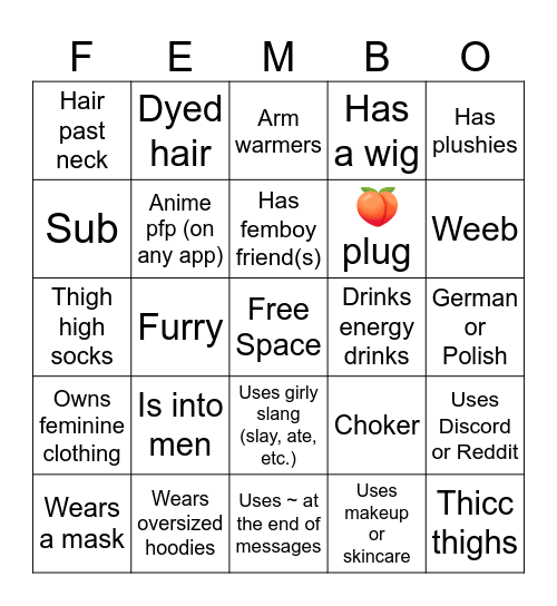 Femboy bingo/Are you a femboy? Bingo Card