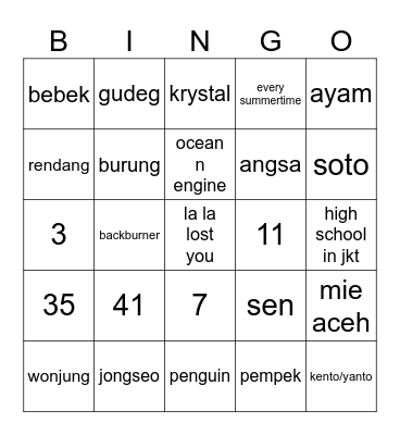 Untitled Bingo Card