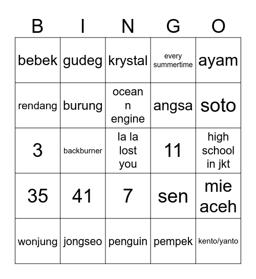 Untitled Bingo Card