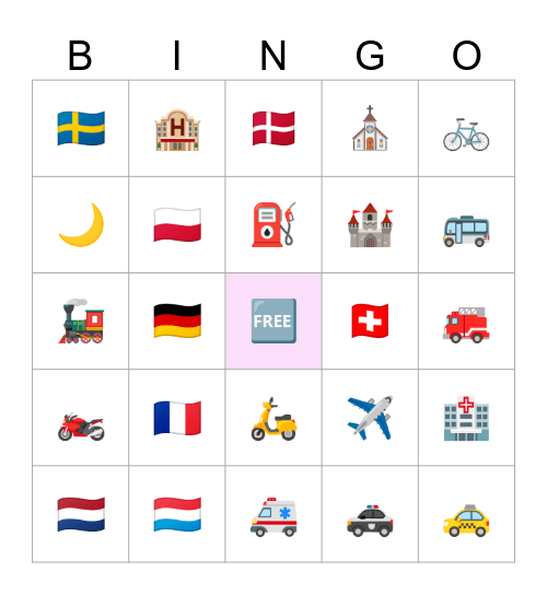 In the road again Bingo Card