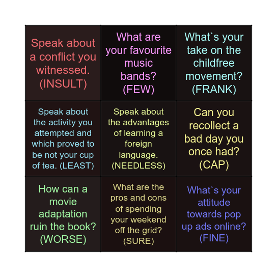 Infinitive phrases Bingo Card