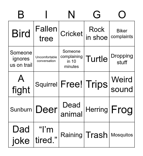 Trail Bingo Card