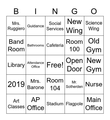 Places at PCHS Bingo Card