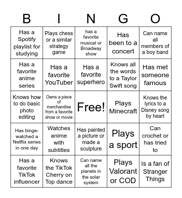 Human Bingo Card