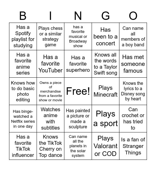 Human Bingo Card