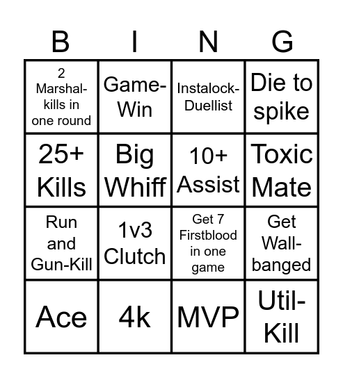 Valorant Bingo Card