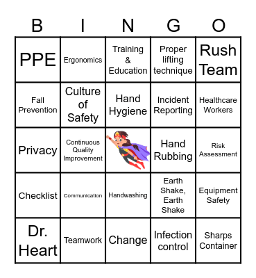 Safety Savvy Superhero Bingo Card