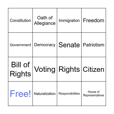 Naturalization Vocabulary Bingo Card