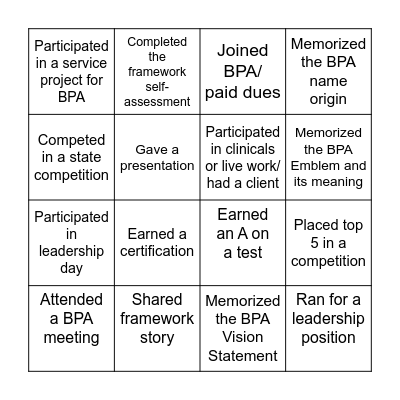 BPA Bingo Card